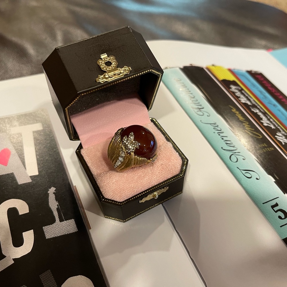 Juicy Couture Adjustable Ring Deep RED RHINESTONE ring size 8